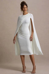 Marysol | White Asymmetric Cape Midi Dress