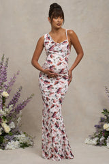 Phantasy | White Floral Maternity Cowl Neck Maxi Dress