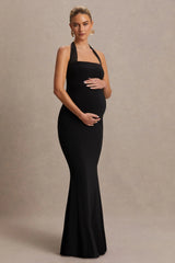 Avielle | Black Halter-Neck Maternity Maxi Dress