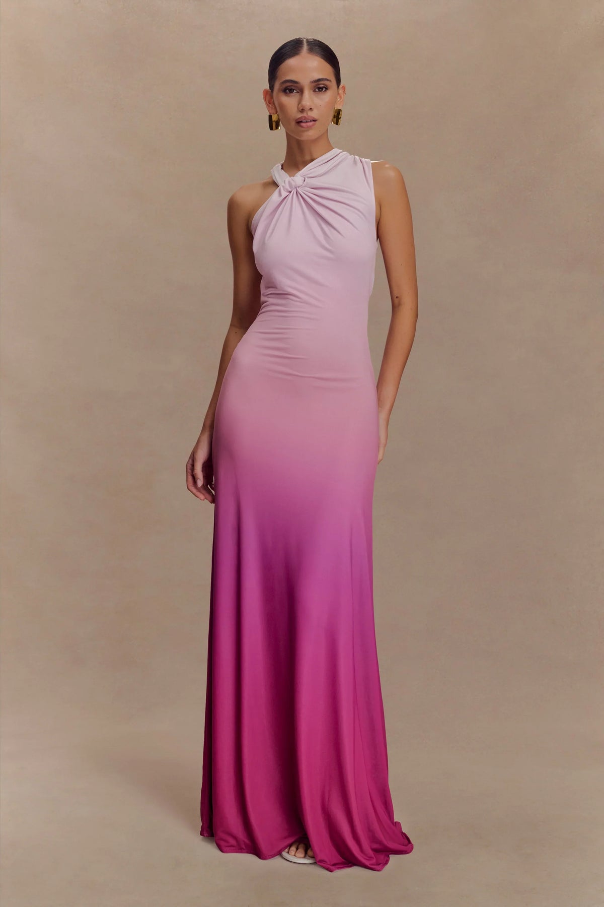 Marlee Asymmetrical Slinky Maxi Dress - Ombre Pink