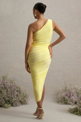 Late Night | Lemon Maternity Ruched One Shoulder Midi Dress