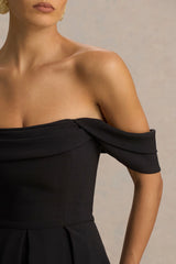 Cosima | Black Bardot-Neck Midi Dress