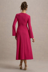 Cassiopeia | Lemon Long-Sleeve Midi Dress With Cross Waist