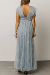 Nova Shimmer Maxi Dress | Dusty Blue + Silver
