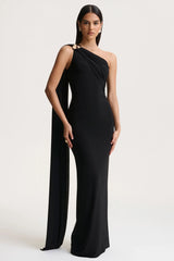 Mandy | Black Asymmetric-Neck Maxi Dress