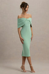 Bayshore | Light Green Bow Bardot Midi Dress