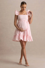 Dolly Daze | Blush Ruffle Sleeve Babydoll Maternity Mini Dress