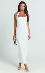 Salome Midi Dress - Halter Neck Column Dress in White