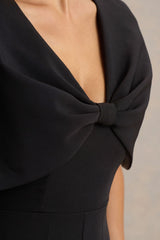 Vivid | Black Plunge-Neck Jumpsuit With Bow-Detail