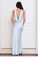 Precious Pearl Satin Maxi Dress Blue