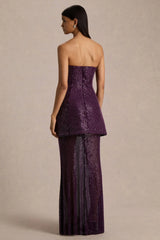 Luciana | Purple Embellished Bandeau Maxi Dress