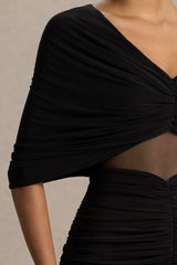 Zinnie | Black Cape-Sleeve Maxi Dress With Mesh Panel