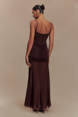 Delaney Slinky And Mesh Maxi Dress - Chocolate