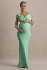 Sheen | Light Green Sweetheart Bow Strap Maternity Maxi Dress