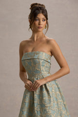 Zuma | Light Blue Jacquard Strapless Midi Dress