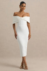 Bayshore | White Bow Bardot Midi Dress