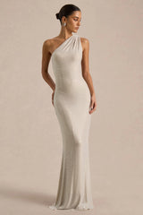 Deity | Silver Asymmetric-Neck Maxi Dress With Open-Back