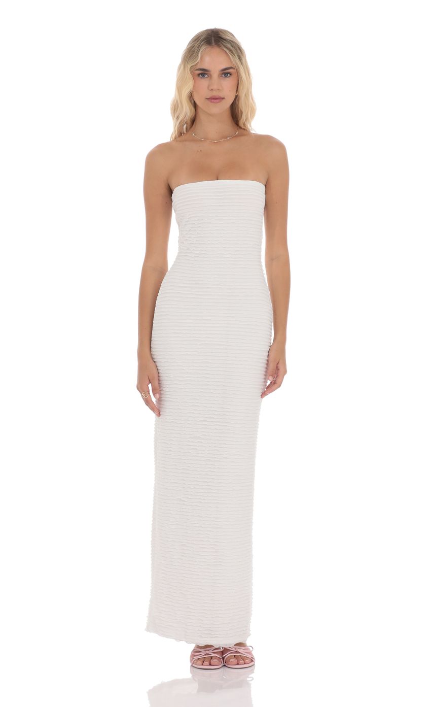 Strapless Ruffle Maxi Dress in White