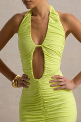 Anaisa | Lime Green Plunge Halter-Neck Midi Dress