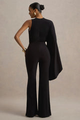 Asra | Black High-Neck Flared-Leg Jumpsuit With Cape Sleeve