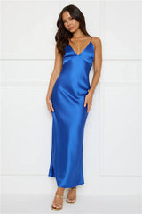 Chic 'Fit Slip Satin Maxi Dress Cobalt