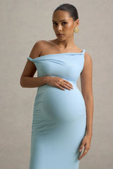 Lita | Powder Blue Twisted Asymmetric Maternity Maxi Dress