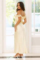 Waltzing In Romance Satin Maxi Dress Yellow