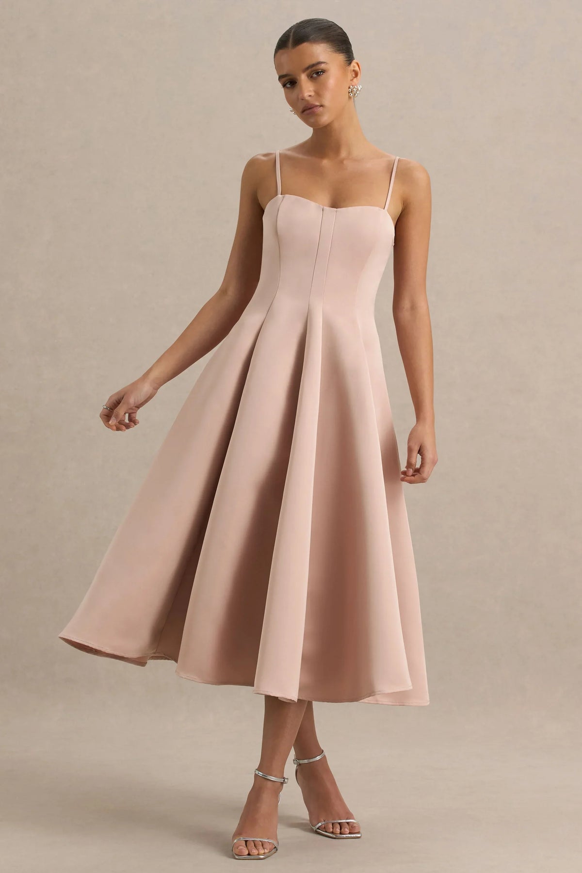 Mally | Rose Pink Satin Sweetheart A-Line Midi Dress