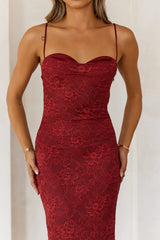 Chasing Midnight Lace Maxi Dress Wine