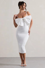 Love Poem | White Bodycon Midi Dress With Oversized Bow