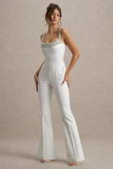 Amadi | White Embellished Strappy Flared-Leg Jumpsuit
