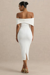 Bayshore | White Bow Bardot Midi Dress