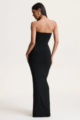 Beverly | Black Bandeau Maxi Dress With Gathered-Detailing