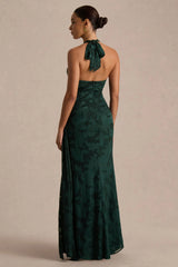 Talula | Dark Green Extreme Cowl-Neck Maxi Dress With Sash And Front-High Split