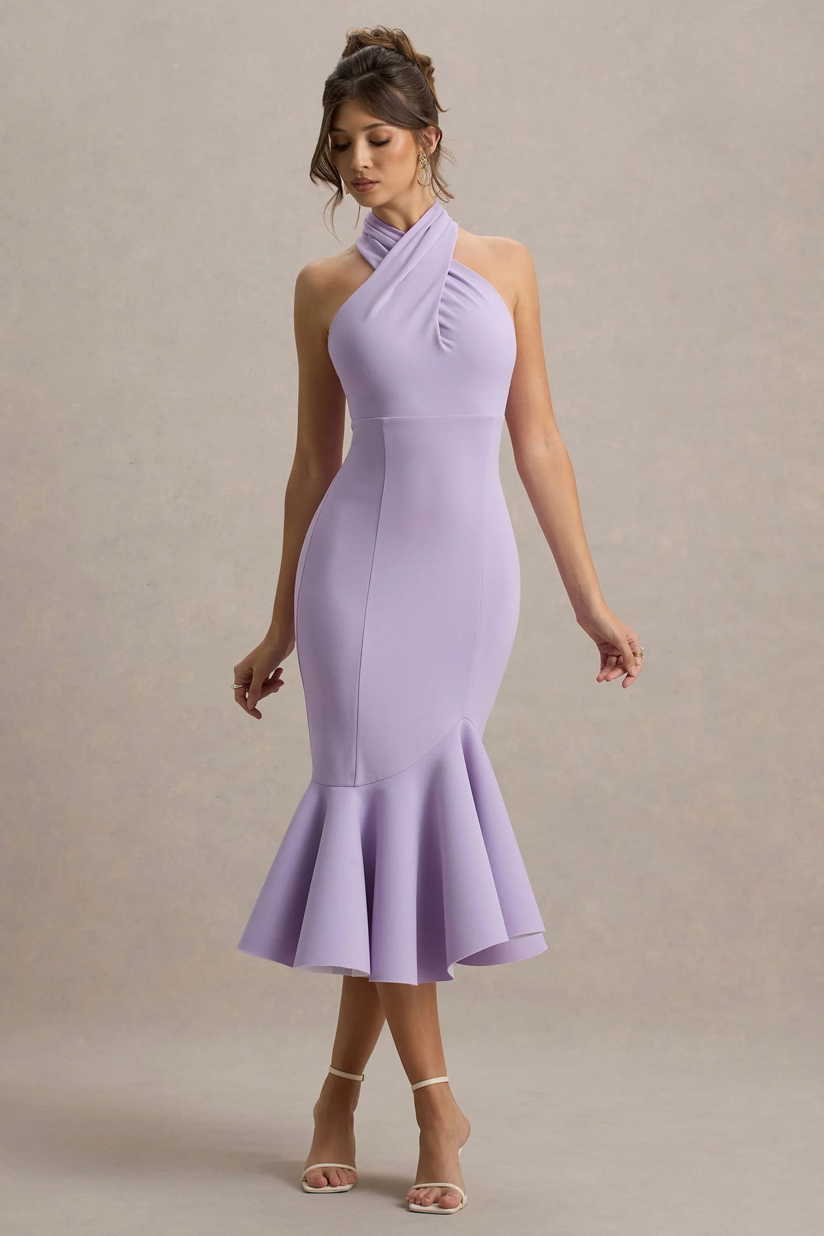 Valletta | Lilac Halter-Neck Ruffle-Trim Midi Dress