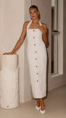 Tierra Button Midi Dress - White