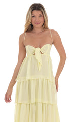 Ruffle Front Tie Maxi Dress in Yellow
