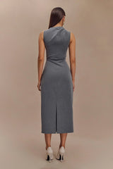 Taylor Draped Crepe Midi Dress - Charcoal Marle