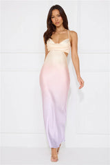 Rainbow Glare Satin Maxi Dress Print
