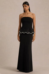 Robin | Black Hand-Embellished Strapless Corset Maxi Dress