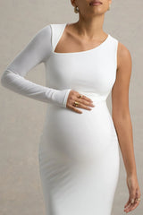 Oh Baby | White Maternity One Shoulder Bodycon Maxi Dress