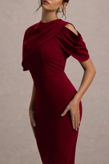 Dorothea | Berry Draped Midi Dress With Cape