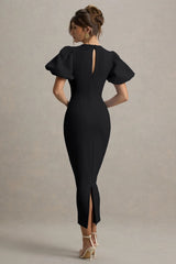 Dakota | Black Puff-Sleeve Midi Dress