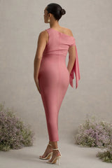 Katarine | Pink Asymmetric Knot Maternity Midi Dress