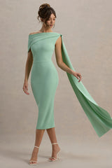 Niamh | Sage Asymmetric Midi Dress With Drape