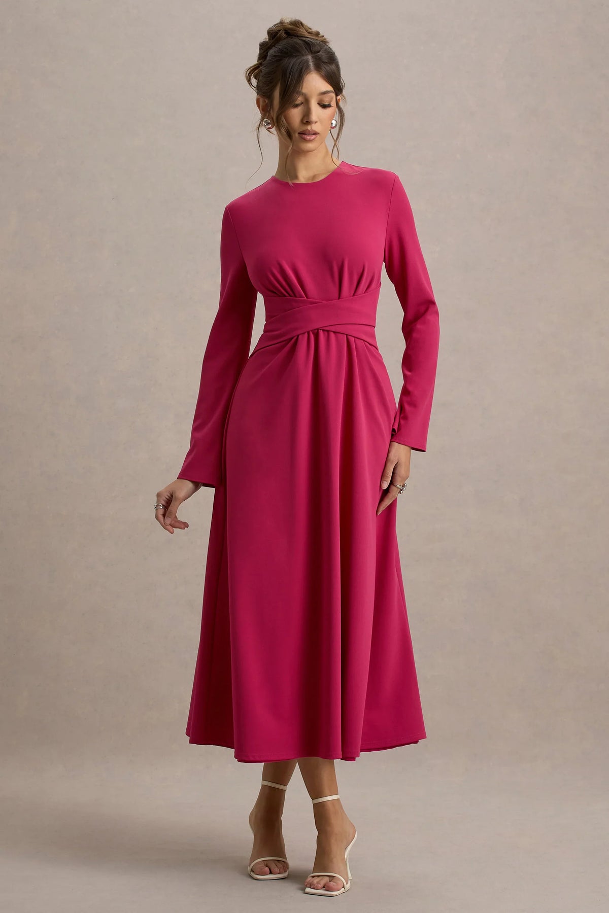 Cassiopeia | Lemon Long-Sleeve Midi Dress With Cross Waist