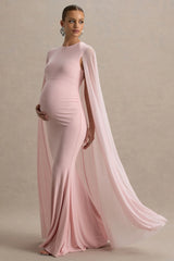 Currant | Pink High-Neck Maternity Maxi Dress With Cape