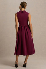 Lisa | Burgundy Plunge-Neck Tailored Midi Dress