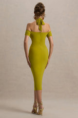 Selvina | Green Cut-Out Halter-Neck Midi Dress