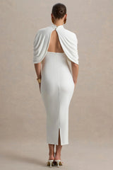 Augustina | White Maternity Midi Dress With Cape